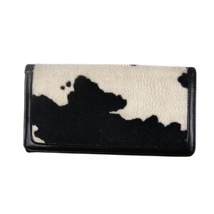 Womens Cow Print Faux Fur Trifold Wallet Black White Animal Pattern Organizer